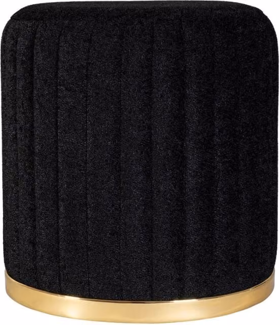 Pouf cilindrico Doric in velluto nero con base dorata lucida Kendra Home