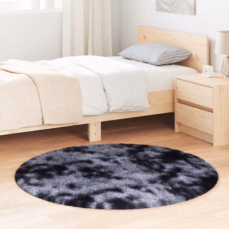 Tappeto Shaggy Round vidaXL NAVARRA Grigio con Design Astratto Moderno, Diametro: 120 cm