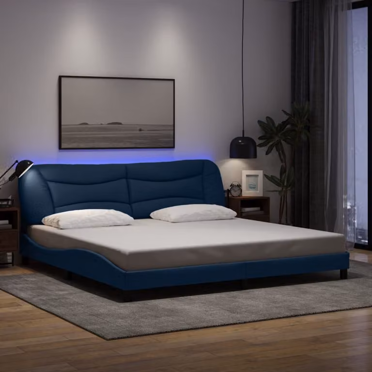 vidaXL Giroletto Hvar Blu con LED e porta USB senza materasso L: 200 cm, P: 200 cm, H: 205 cm in tessuto e legno