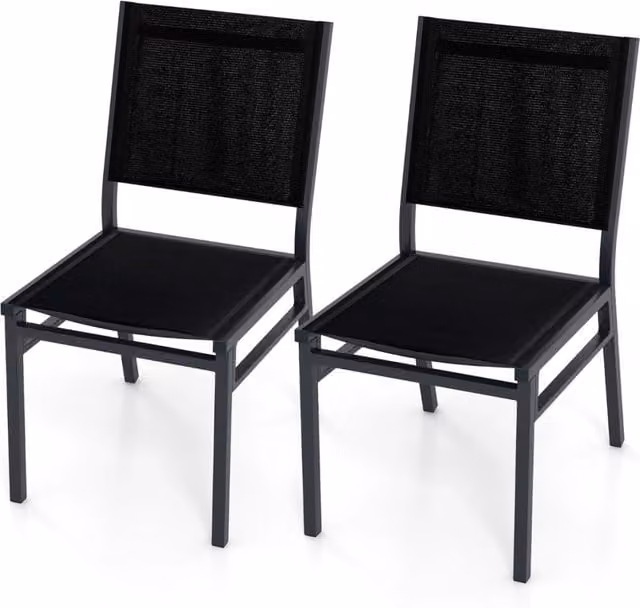 Set di 2 sedie da pranzo per esterni con seduta e schienale in textilene e telaio in alluminio nero opaco