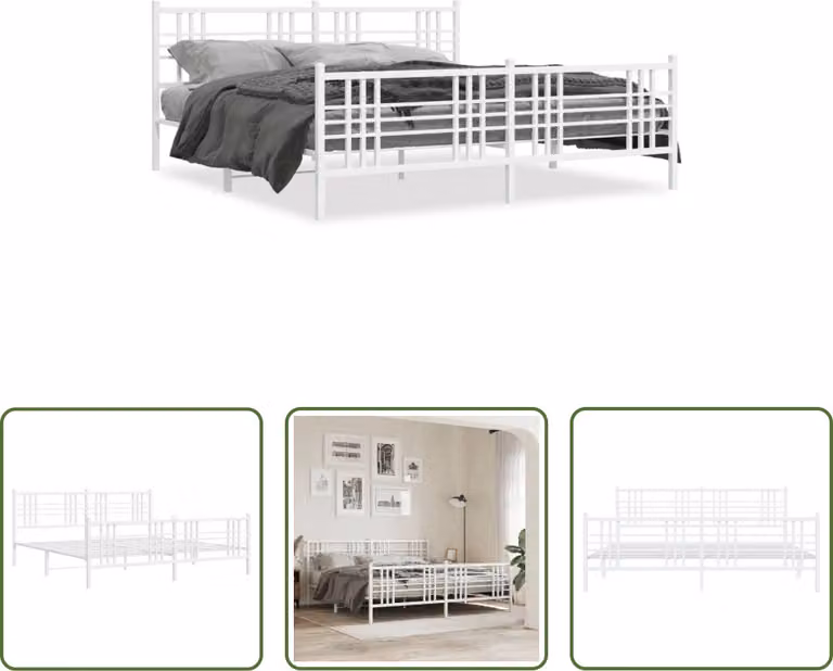 The Living Store Struttura letto con testiera e pediera in metallo bianco 200x200 cm