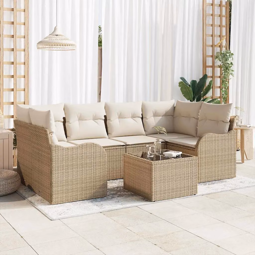 vidaXL Set Divano da Giardino Moderno a L con 7 Pezzi e Cuscini Beige