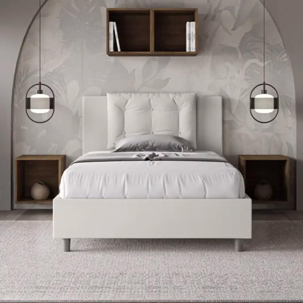 Letto una piazza e mezza Annalisa Ityhome imbottito in similpelle bianco L: 110 cm, P: 222 cm, H: 135 cm – 2