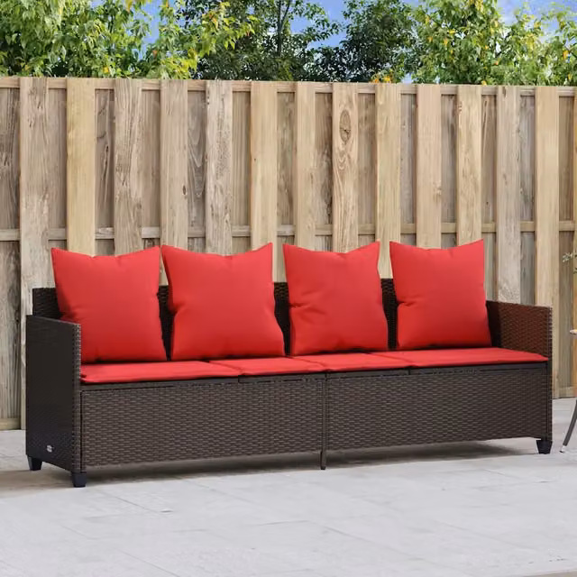 Lettino Prendisole con Cuscini Marrone in Polyrattan 368350