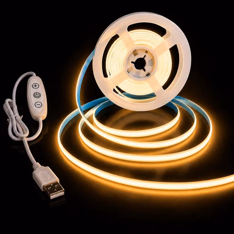 Striscia LED COB da 1 metro, 5V, luce calda (2700K), dimmerabile, 320 LED per metro