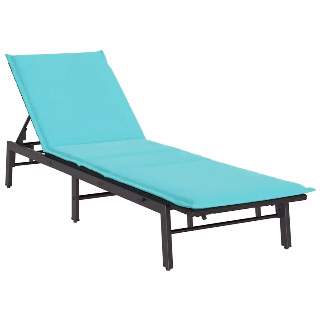 Lettino prendisole vidaXL in polyrattan con cuscino turchese e nero e poggiatesta regolabile – 2