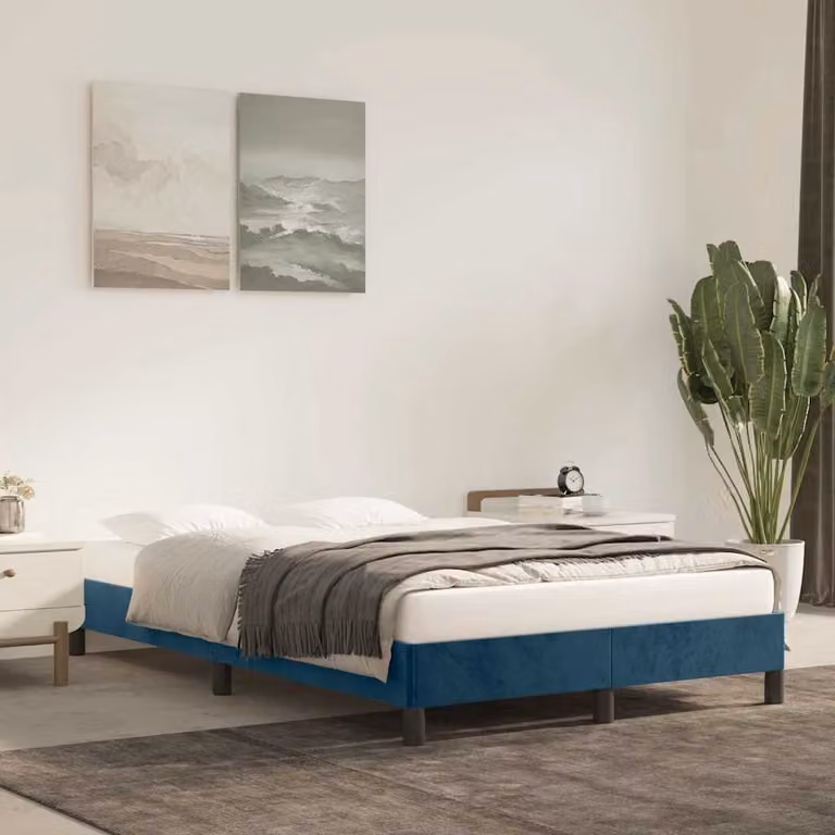 vidaXL Giroletto in Velluto Blu con Struttura in Legno L/P/H: 120 x 200 x 123 cm