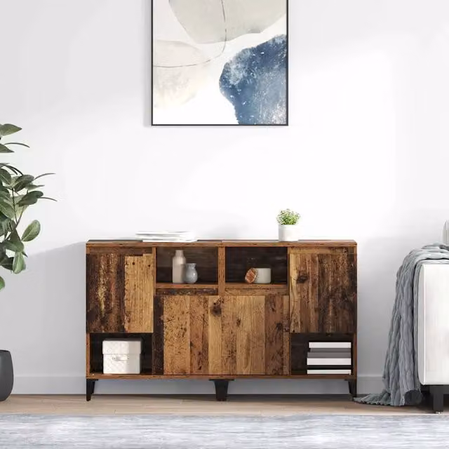 Set di 2 credenze vidaXL in legno e metallo stile moderno, colore marrone e nero, L: 60 cm, P: 35 cm, H: 70 cm