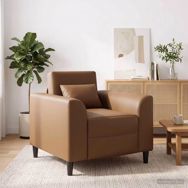 Poltrona moderna vidaXL in similpelle beige e marrone con braccioli