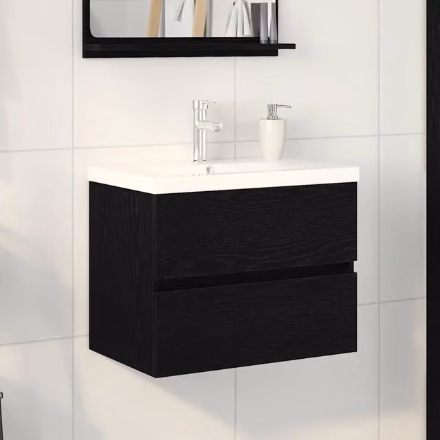 Mobile Lavabo-Armadietto da Bagno vidaXL Nero con Ante a Battente in Legno, Design Minimalista, L/P/H: 60 x 39 x 62 cm
