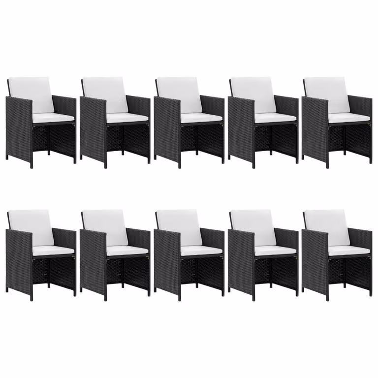 Set da Pranzo da Giardino 11 pz con Cuscini in Polyrattan Nero