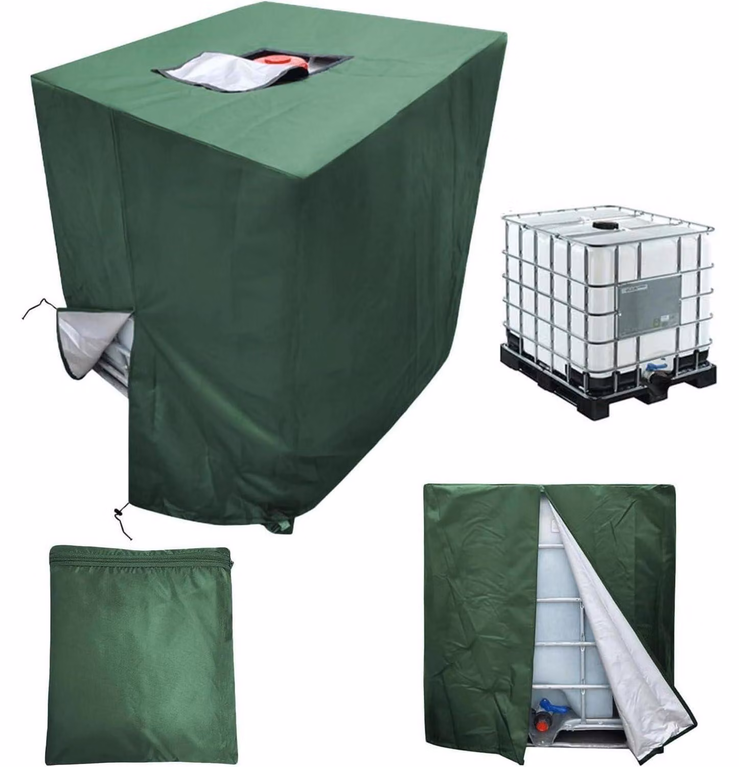 Copertura impermeabile per serbatoio IBC, capacità 1000 litri, dimensioni 120x100x116 cm, realizzata in poliestere 210D con protezione UV per uso esterno