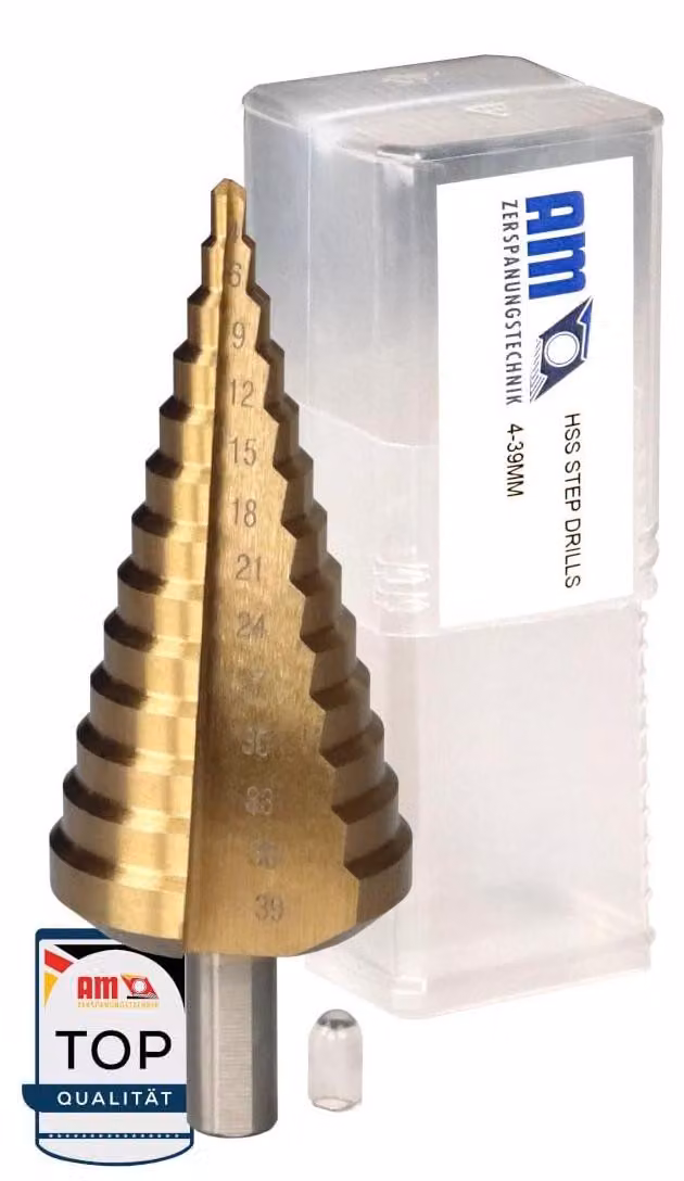 Trapano a gradoni HSS-TiN, da 4 a 39 mm, punta conica per metallo, legno e plastica