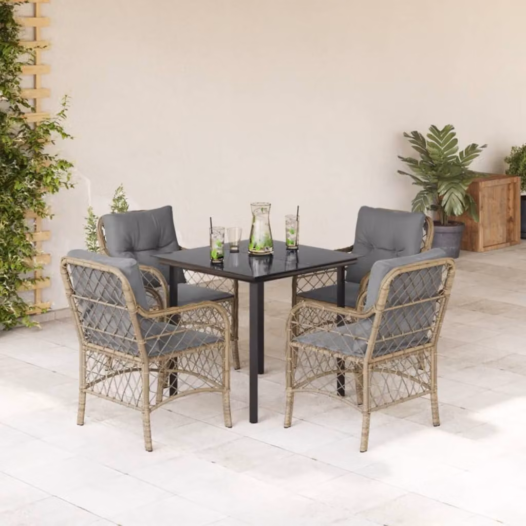 Maison Exclusive - Set Pranzo da Giardino 5 pz con Cuscini Beige Misto Polyrattan