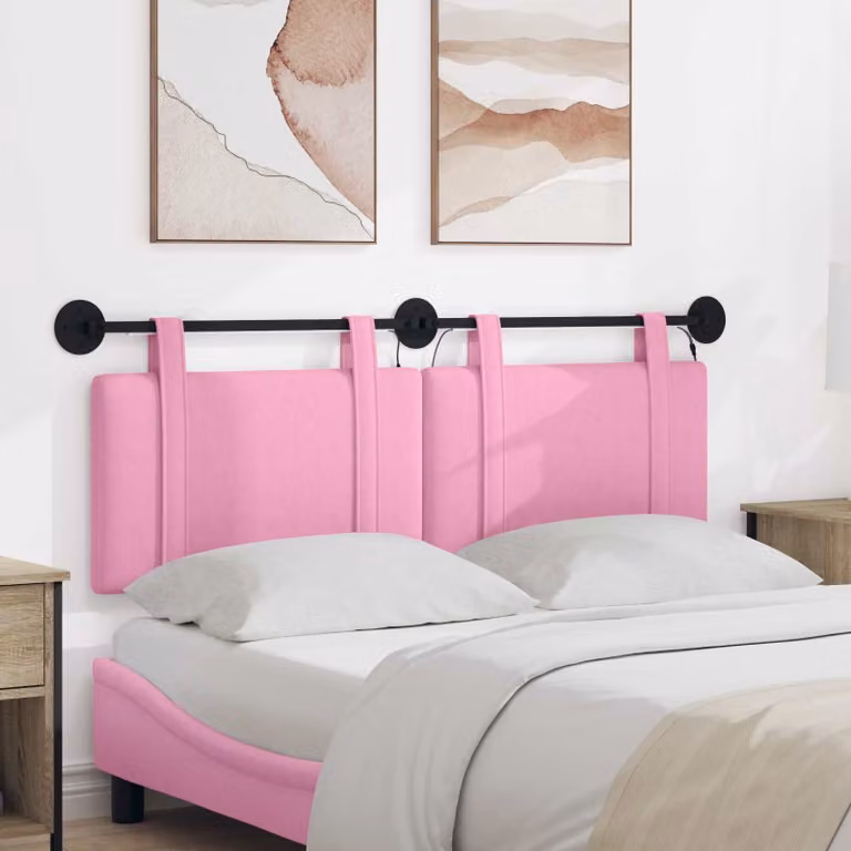 Testiera per letto sospesa vidaXL in tessuto rosa con illuminazione integrata e pannello imbottito, L: 130 cm, P: 5,5 cm, H: 55 cm