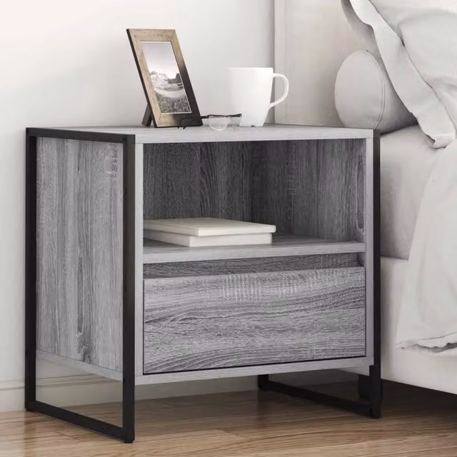 Set di 2 comodini con cassetto vidaXL in stile industrial, colore grigio, L 50 x P 39,5 x H 50 cm – 1