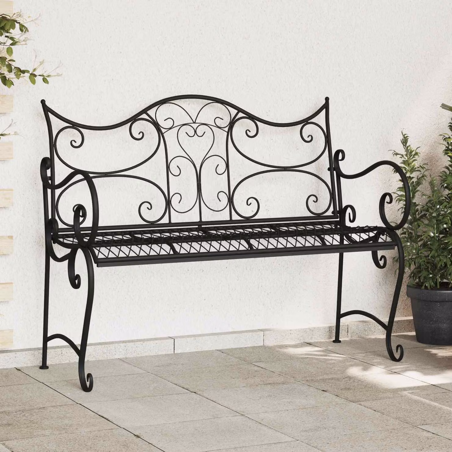 Panchina da giardino a 2 posti vidaXL in metallo nero opaco L: 114 cm, P: 54 cm, H: 90 cm
