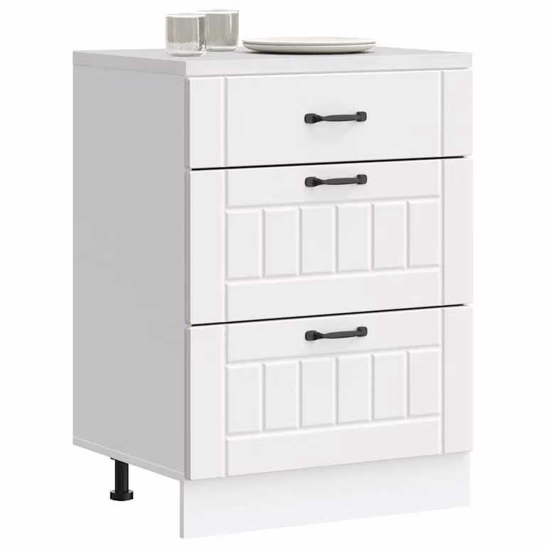 Base da cucina moderna vidaXL Lucca bianca in MDF con ante e cassetti L/P/H: 60 x 46 x 81,5 cm