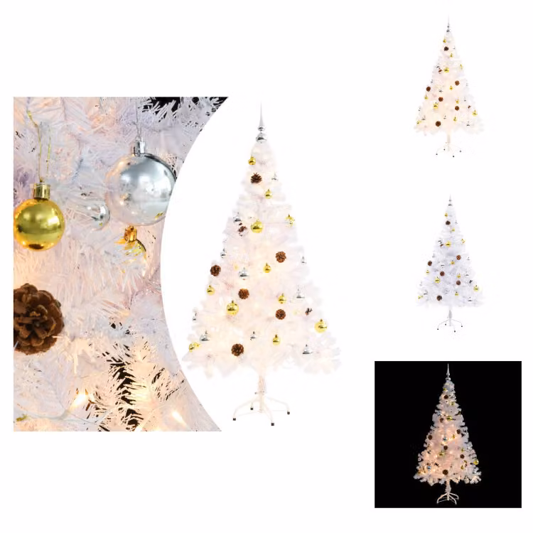 vidaXL Albero di Natale artificiale con luci e decorazioni bianco 150 cm - Alberi di Natale