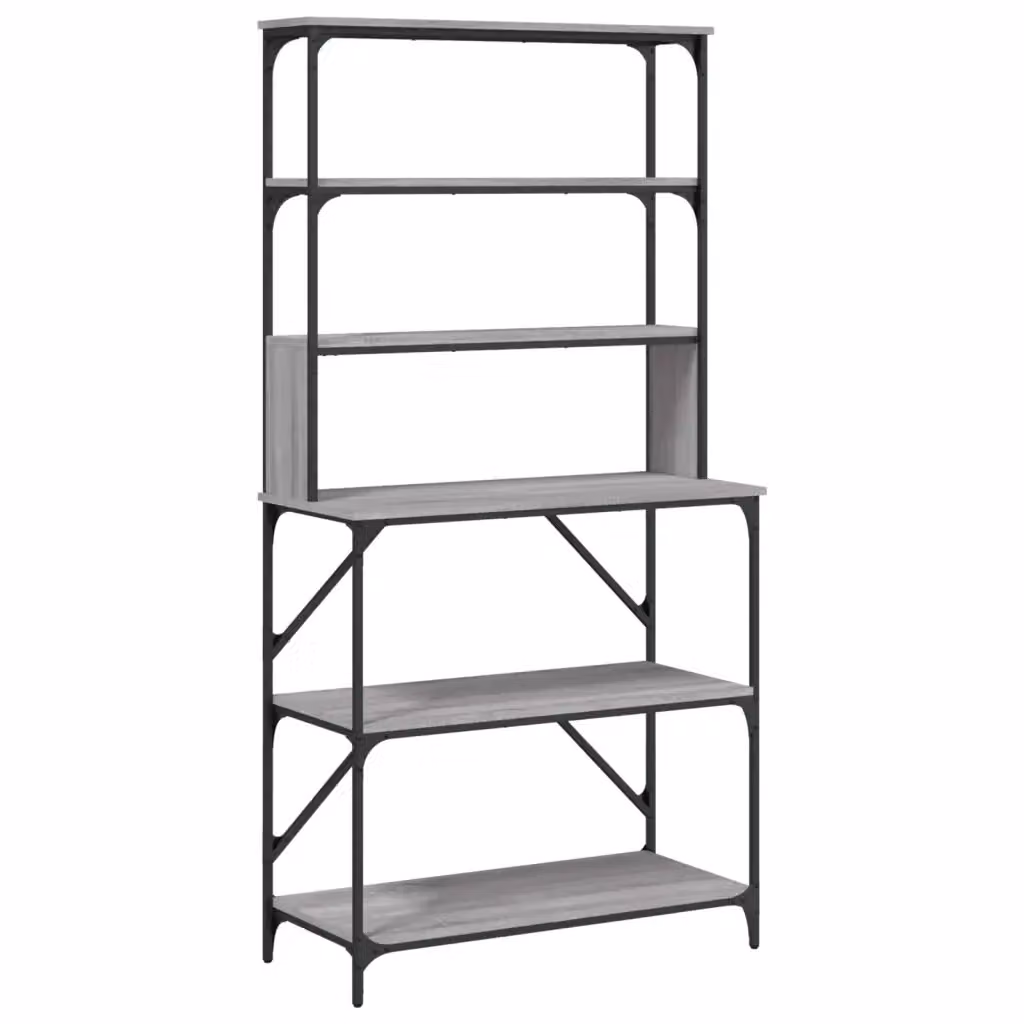 Scaffale da cucina e soggiorno vidaXL con 6 ripiani in legno e metallo, colore grigio, L 90 cm x P 40 cm x H 180 cm – 2