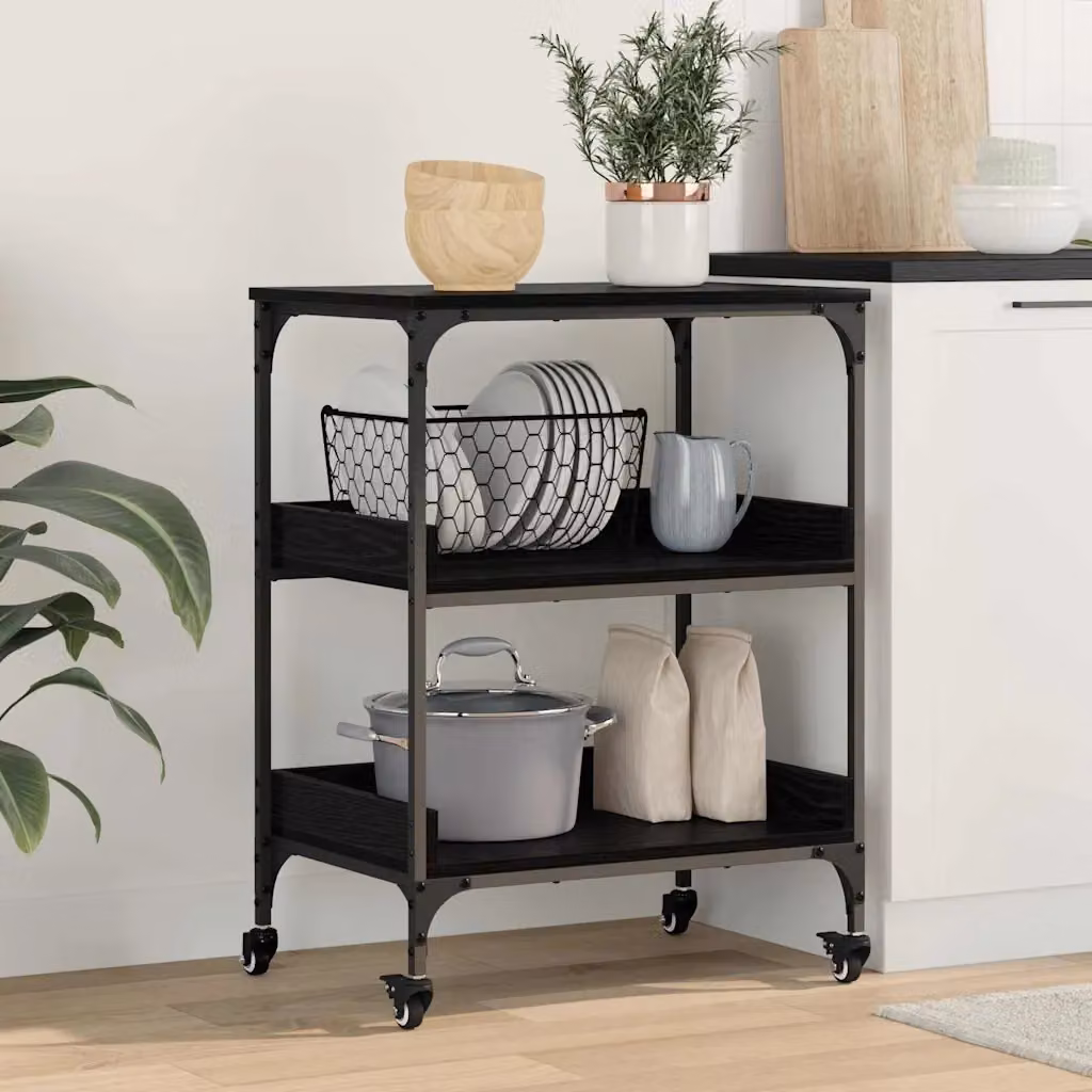 vidaXL Carrello da Cucina in Stile Industrial con Ruote, Rovere e Nero, L 60 cm x P 41 cm x H 80.5 cm