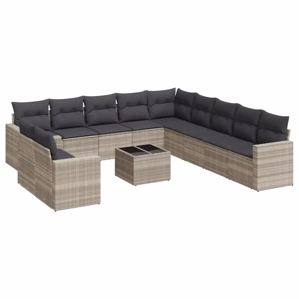 Set Divano da Giardino Moderno VIDAXL in Polyrattan Grigio con Cuscini, 12 Pezzi – 2