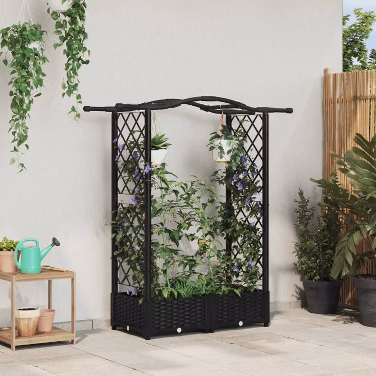 Letto rialzato con griglia e tetto vidaXL, colore nero, L 124 cm x P 40 cm x H 123 cm