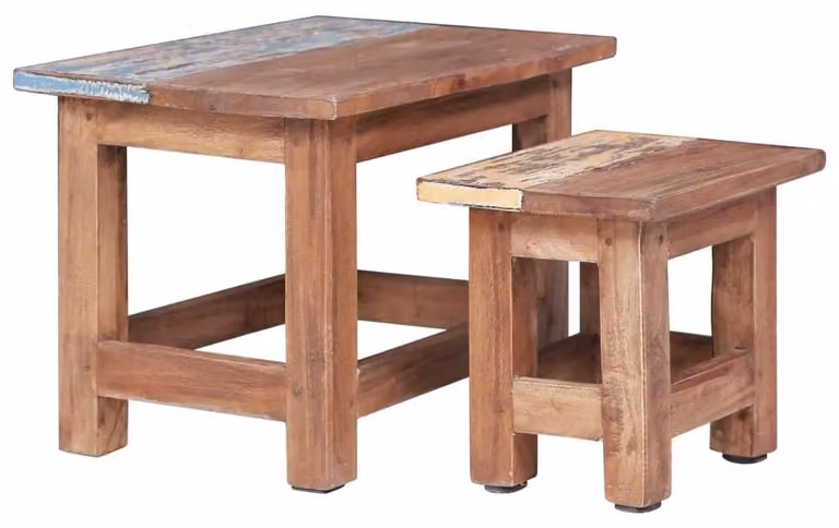 Set di 2 tavolini da salotto rustici in massello di mogano