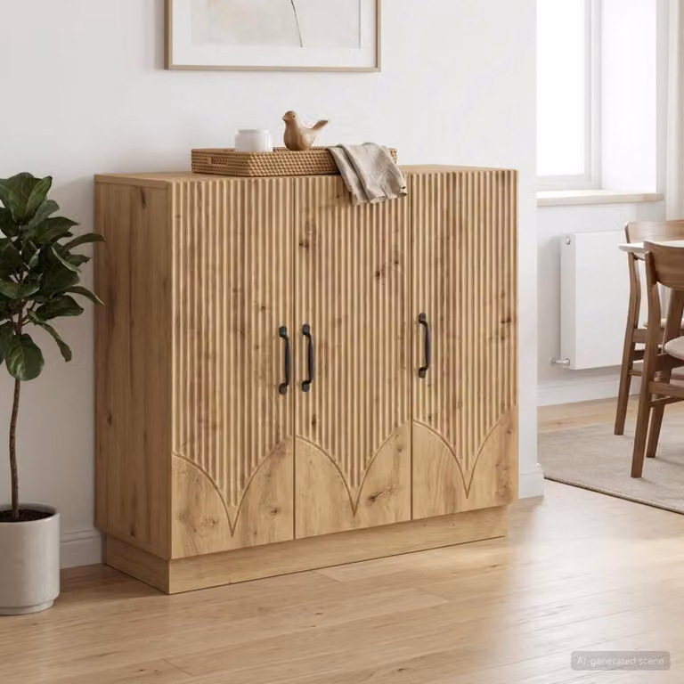 Credenza moderna in legno e metallo vidaXL color rovere, L 89 cm x P 34,5 cm x H 77 cm