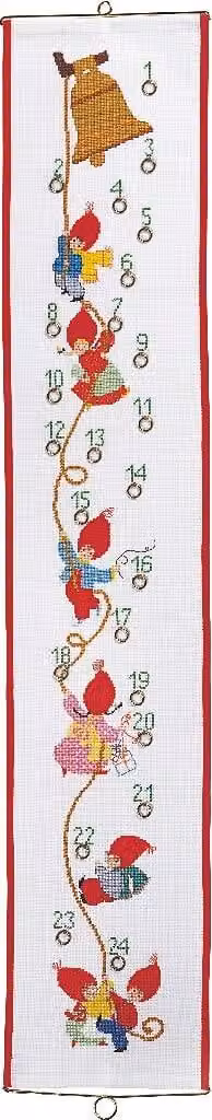 Kit per punto croce da parete "Calendario dell'Avvento, gnomi", schema a punti, dimensioni 22x115 cm
