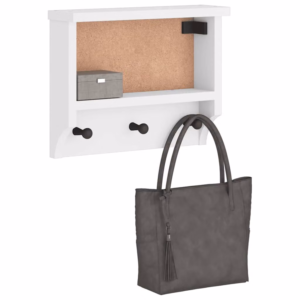 vidaXL Appendiabiti da Parete SANDNES in Legno di Pino Bianco L: 45 cm, P: 12 cm, H: 35 cm