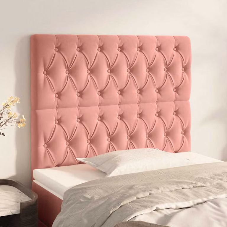 Testiera per letto vidaXL in velluto rosa con struttura imbottita, L/P/H: 90 x 7 x 118/128 cm