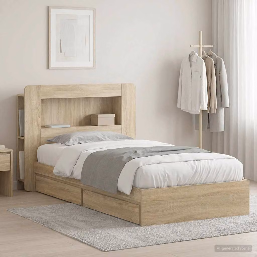 vidaXL Telaio del letto con cassetti Rovere Sonoma, L/P/H: 90 x 190 x 119,5 cm