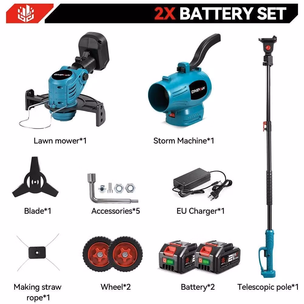 Tagliaerba e soffiatore per foglie X11 3-in-1 - Attrezzo da giardino a batteria - Motore da 2500 W - Velocità dell'aria 200 m/s - Compatibile con batterie da 18 V - Set con 2 batterie - Set a 2 batterie