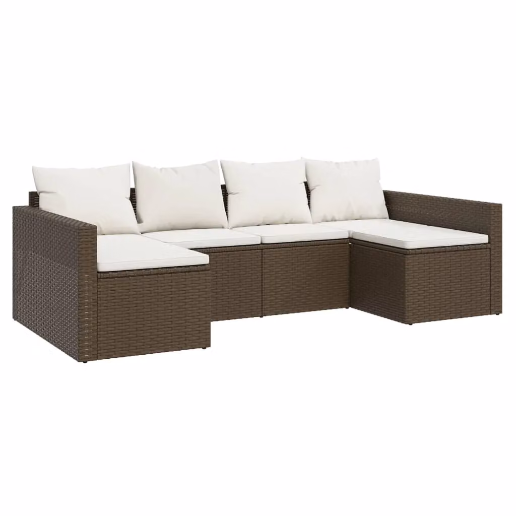 Set di mobili da giardino Outsunny in stile moderno con divani e tavolino, composto da un divano a 3 posti, un divano a 2 posti e un tavolino da caffè, con cuscini bianchi e struttura in resina marrone e acciaio verniciato a polvere – 2
