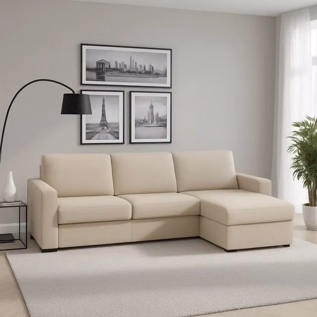 Divano ad angolo Azechiele TALAMO ITALIA con penisola contenitore reversibile in tessuto beige L 260 x P 95 x H 90 cm – 1