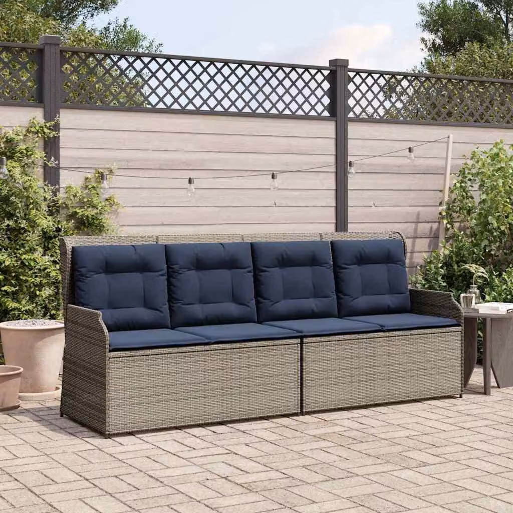 Maison Exclusive - Panchina da giardino per 2 persone, grigia e blu navy, in rattan sintetico