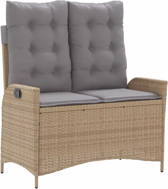 Panchina da Giardino Reclinabile Outsunny con Cuscini in Tessuto Beige e Grigio in Polyrattan e Metallo con Braccioli
