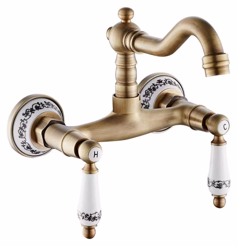 Rubinetto da cucina in ottone e bronzo, girevole a 360°, con 2 maniglie in Vetroceramica