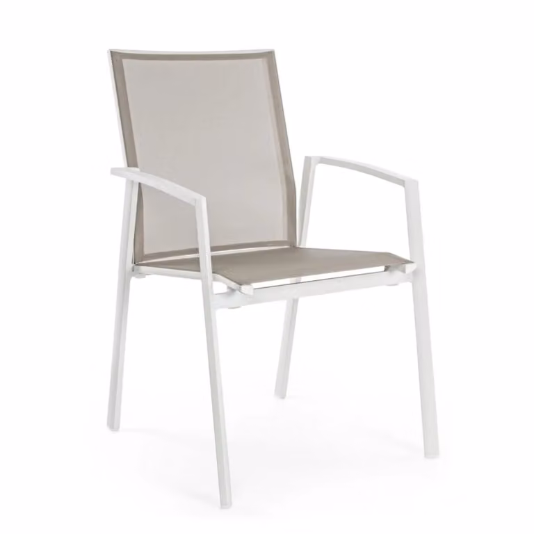 Set 4 sedie da giardino con braccioli ZARAGOZA in textilene e alluminio bianco, impilabile