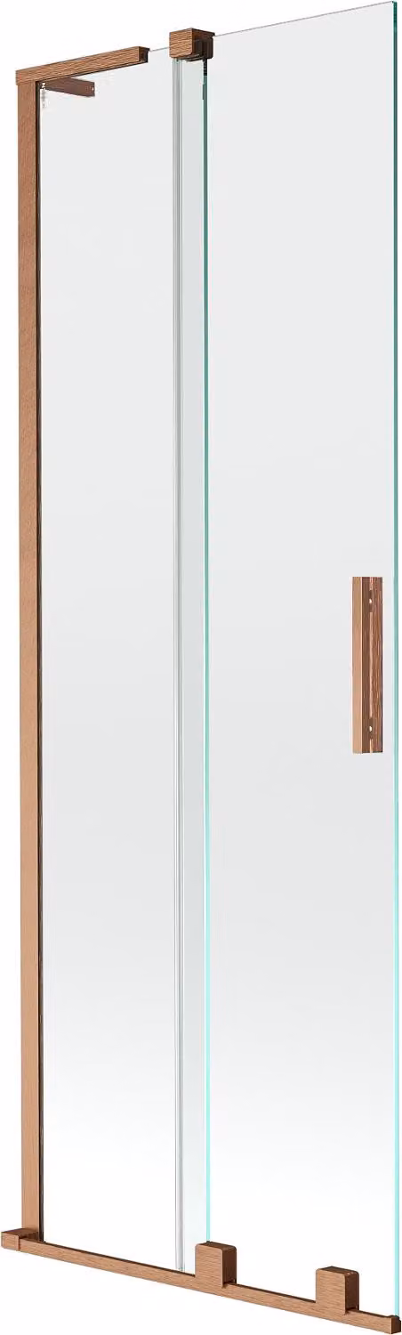 Mexen Velar L paratia vasca da bagno 2 ante scorrevoli 75 x 150 cm, trasparente, rame spazzolato - 896-075-003-01-65