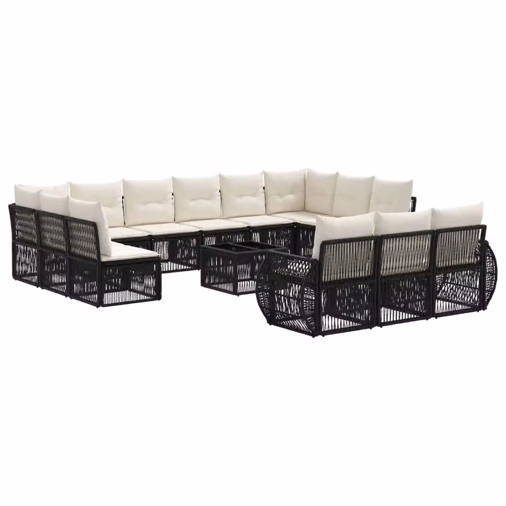 Set Divano da Giardino a Forma di U vidaXL in Polyrattan Nero e Bianco con Tavolino e Cuscini – 2