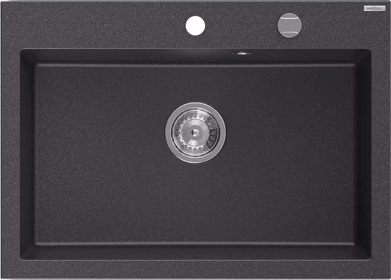 Mexen Elix lavello da cucina in granito 1-vasca 700 x 500 mm, nero maculato, sifone cromato - 6526701005-76