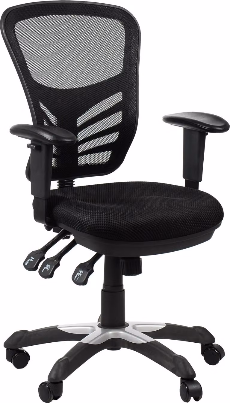 Sedia da ufficio ergonomica girevole HG-0001, base in nylon, braccioli regolabili, nero