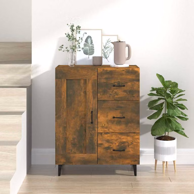 Credenza vidaXL in Legno Multistrato Rovere Fumo, L: 69,5 cm, P: 34 cm, H: 90 cm