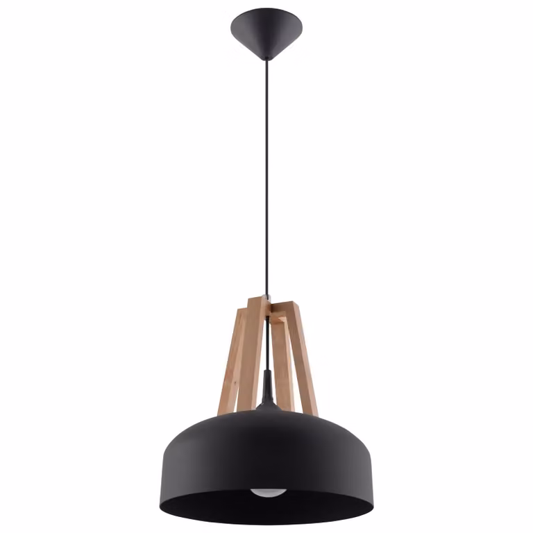 Lampada a sospensione CASCO nero/legno naturale 1xE27 15W acciaio/legno 85x30x30cm Sollux Lighting