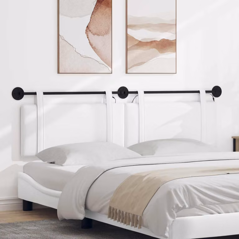 Testiera per letto sospesa vidaXL in tessuto bianco con illuminazione integrata e pannello imbottito