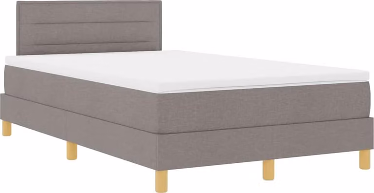 Letto imbottito con box contenitore e testiera, color taupe, 120 x 200 cm, rivestito in tessuto