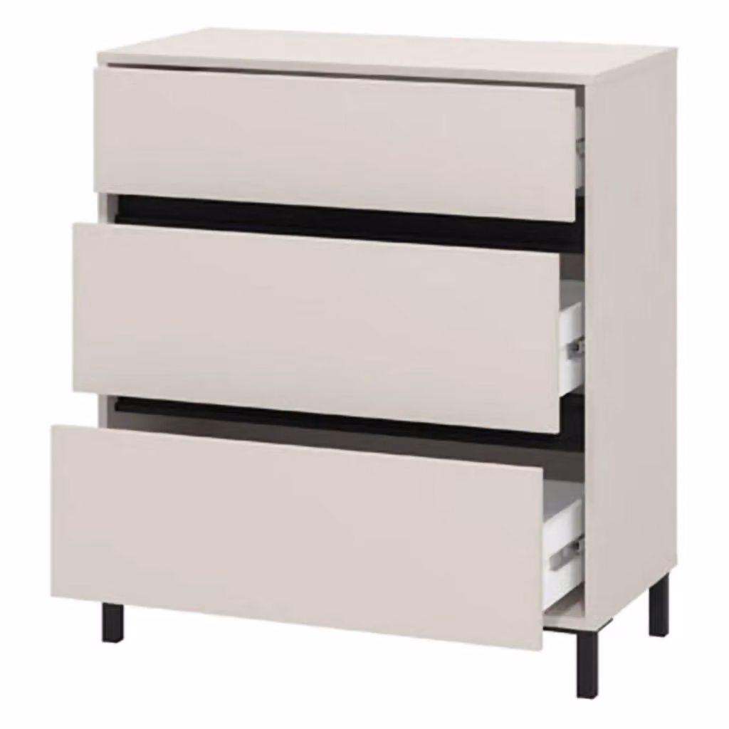 Cassettiera DMORA con 3 cassetti in stile moderno, colore beige, L 80 cm x P 40 cm x H 90 cm – 2