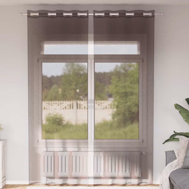 Set di 2 tende in voile semi-trasparenti vidaXL con occhielli, marrone, L: 140 cm, H: 260 cm